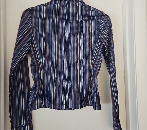 Diab Less Paris Brand .Chaps Blue Black Long Sleeve Notched Collar Crop Shirt - Picture 3 of 6